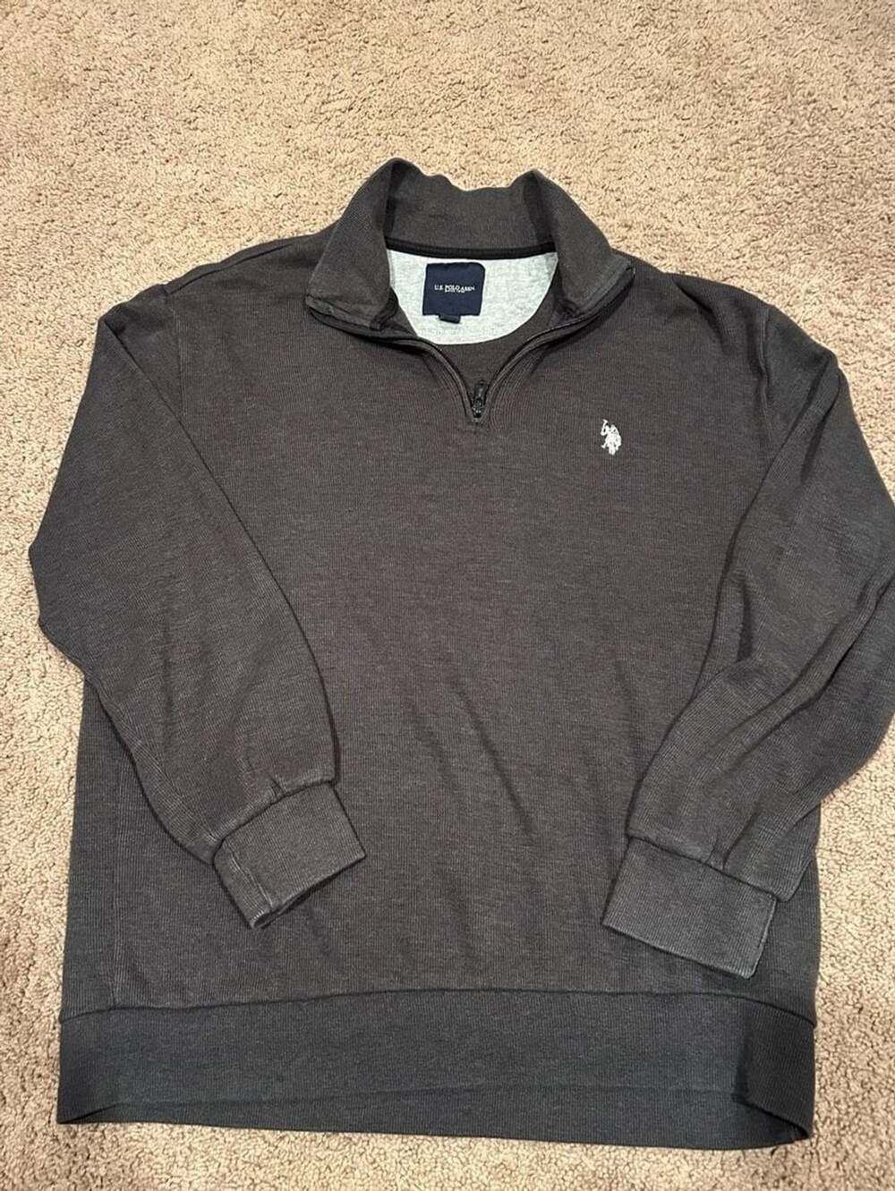 U.S. Polo Assn. Men's Charcoal Gray Quarter Zip Textured Pullover Sweater